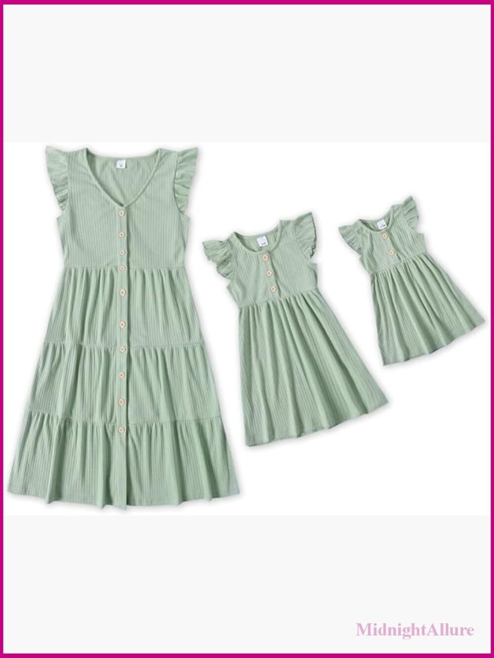 Matching Family Cotton Ruffle A-line Dresses Mommy and Me Set Sleeveless